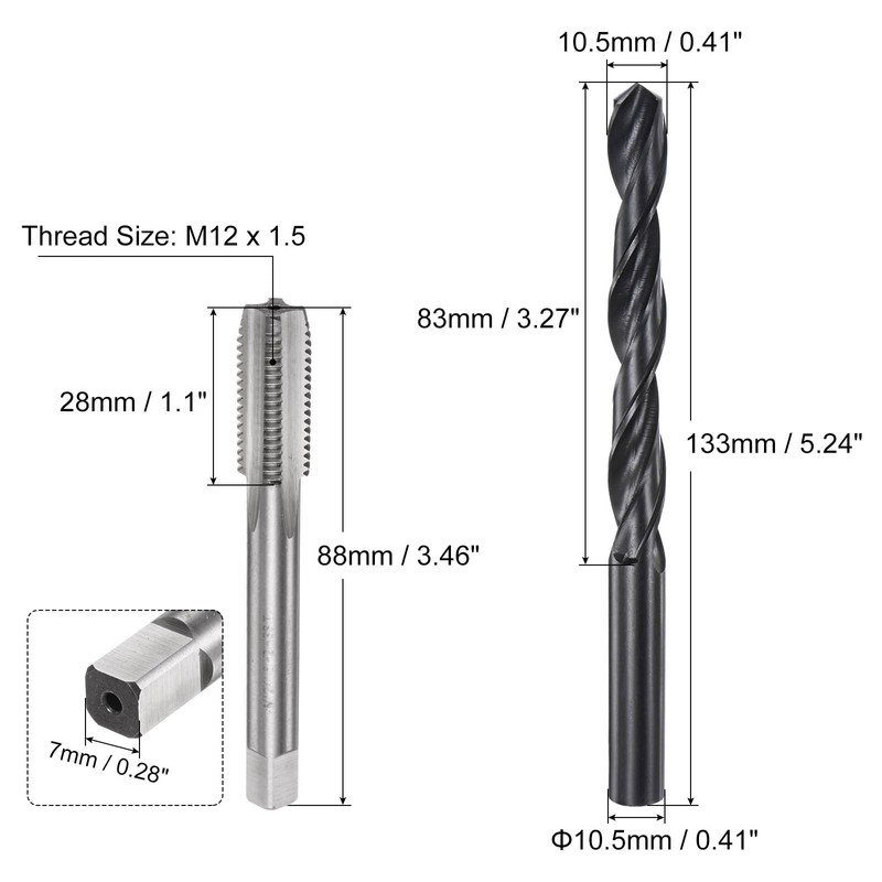 sourcing map Metric Tap and Drill Bit Set, M12 x