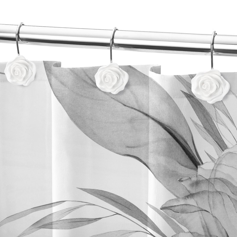 Litabel Rose Shower Curtain Hooks 12PCS,Rose Home Decorative Shower Curtain