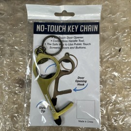 Unbranded No-Touch Keychain Door Opener/Button Pushing Gold Tone Tool w/Stylus Tip