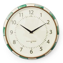 MACKENZIE-CHILDS Wall Clock, Decorative Enamel Clock for Kitchen and Living Room, Green-and-White Emerald Check