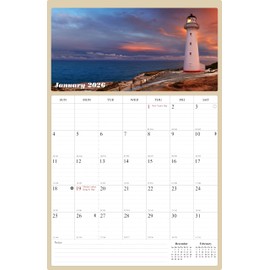 2025 - 2026 Wall Calendar Spiral-bound Twin-Wire Binding - 18 Months Planner 11" x 17" - Large Ruled Blocks with Julian Dates, Notes Section for Appointments, Meetings, and Events - Made in USA - (Lighthouses)
