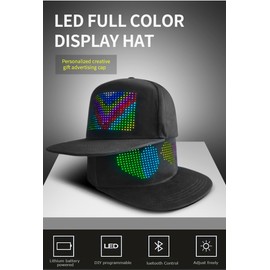 WLDOCA Bluetooth LED Hat RGB Programmable Scrolling Message Display Baseball Cap Fisherman Hat for Running, Fishing, Showing, Partying,Black,A