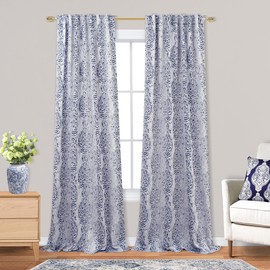 2 Panels Set 84 Inch Length Navy Blue Curtains & Drapes for Living Room,Only 50% Blackout Window Treatments Boho Medallion Moroccan Pattern Curtains for Home Decor,Dark Blue and Greyish White