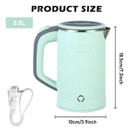 800 ml Mini Kettle, Stainless Steel, Travel Kettle, Small, 5 Minutes Fast Boiling, Portable Mini Camping Kettle, Dry Protection, Tea Maker for Travel & Hotel (Green)