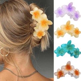 RUIENGCOMM 4 Pcs Flower Hair Clips, Non Slip Flower Claw Clips Strong Hold Hair Claw Large Hair Clip for Medium Thick Hair Hair Claw Clips for Women and Girls Straight, Curly & Wavy Hair