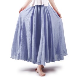 Aeslech Women's Bohemian Elastic Waist A Line Flowy Maxi Long Skirts Ink Blue 85cm - S