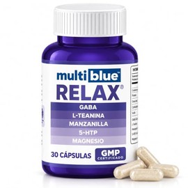 MultiBlue - RELAX | Fórmula de Glicinato de Magnesio, GABA, L-Teanina, Manzanilla y 5HTP | Con Magnesio Glicinato y Vitaminas | 30 Cápsulas - 1 diaria