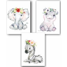Manschin-Laserdesign Set of 3 Wall Pictures Children's Room Posters DIN A3 & DIN A4 Baby Room Decoration Girls Boys Pictures Decoration Watercolour Forest Animals Scandinavian (P1005)