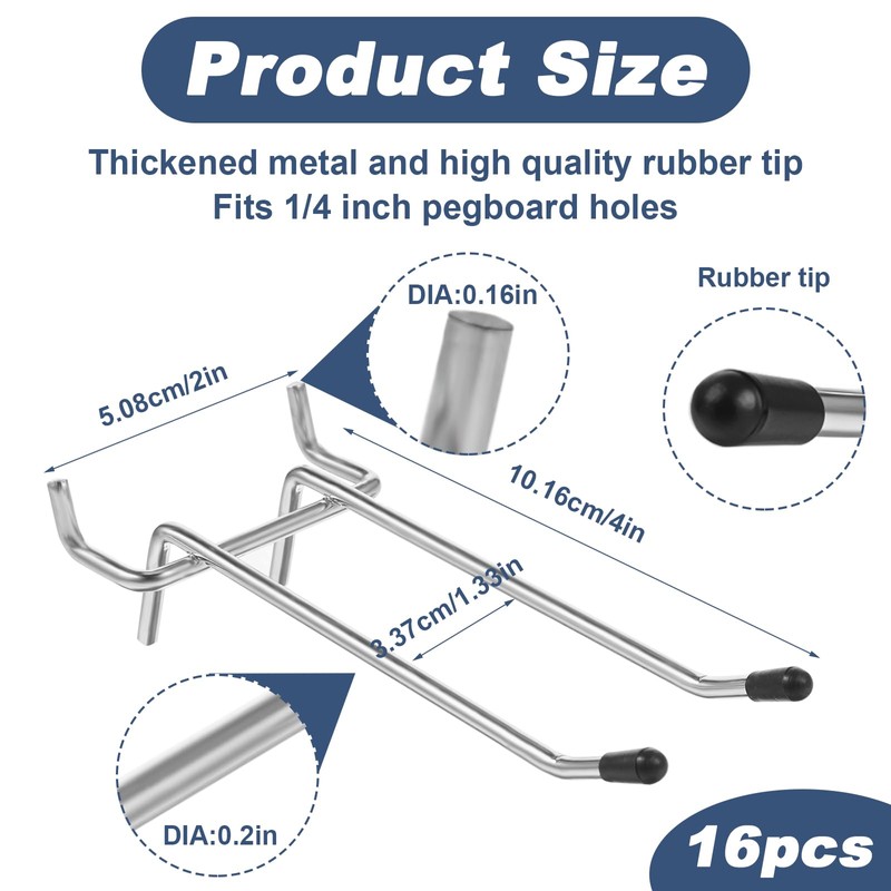 16 Pcs Peg Hooks for Pegboard, 4 Inch Pegboard Hooks,