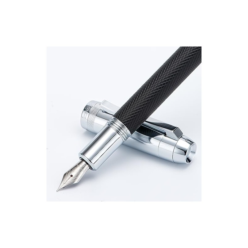 Jinhao 92 Pluma estilográfica negra plateada, punta media, metal sólido