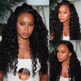 KLAIYI Pre Everything 13x4 Glueless Wig Water Wave Mix Jerry Curly Pre Cut Lace Front Wigs Human Hair Pre Plucked Pre Bleached Bye Bye Knots 3S Ready To Wear and Go Wig with Baby Hair Put on Go 20Inch