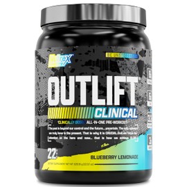 Nutrex Research Outlift Clinical Clinically Dosed Pre Workout Powder with Creatine, Citrulline, EAA | Energy, Performance, Pump Preworkout Supplement for Men & Women (22 Servings, Blueberry Lemonade)
