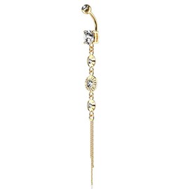 Pierced Owl 14GA 316L Stainless Steel CZ Centered Crystal Drop Chain Dangling Belly Button Ring (Gold Tone)