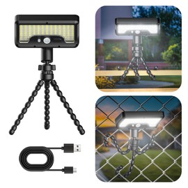 Tryme 92 LED Solar Lights Outdoor with Motion Sensor, Octopus Stand, Adjustable Angle, USB & Solar Powered, Optical Diffuser Lens, 3 Modes, IP65 Waterproof Fence Lights for Garden, Gate (1 Pack)