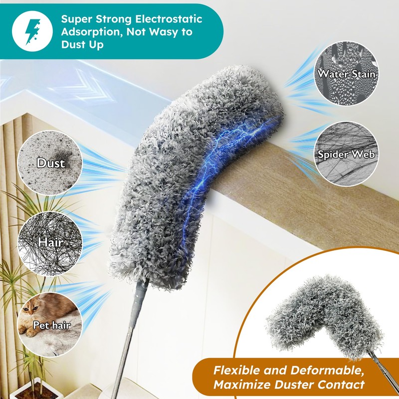 Overcomo 2-in-1 Extendable Long Feather Microfibre Duster&Cobweb Brush Set