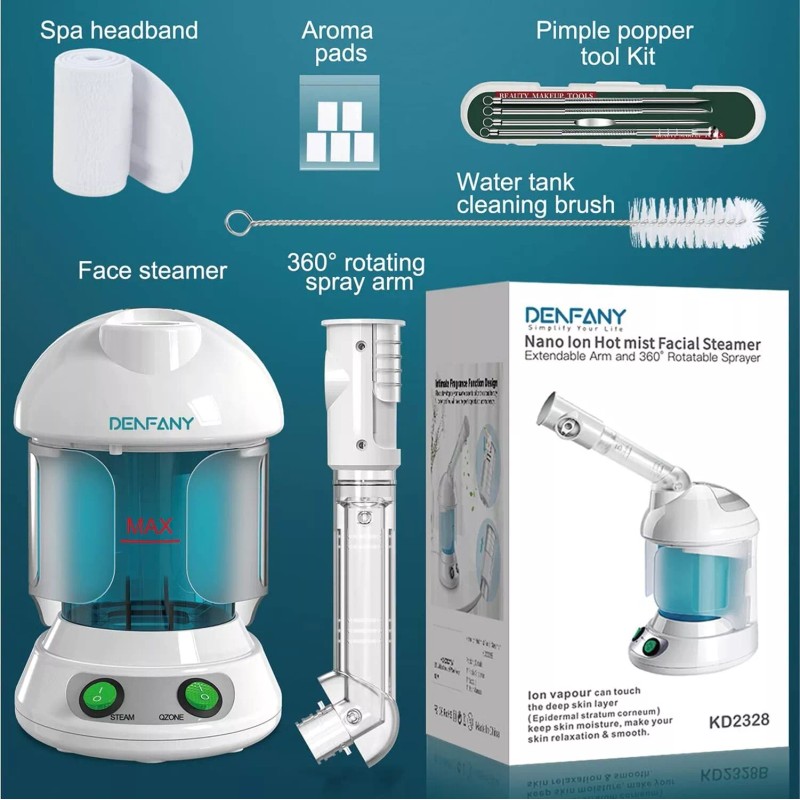 DENFANY Hair Steamer, 2 in 1 Hair and Face Steamer