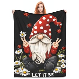 Gnomes Blanket Gifts for Women, Wife, Girls, Sister, Best Friend, Mom, Daughter - Flannel Daisy Red Throw Blanket for Bed, Living Room, Sofa, Traveling, Camping - Plush Decor 50x60in