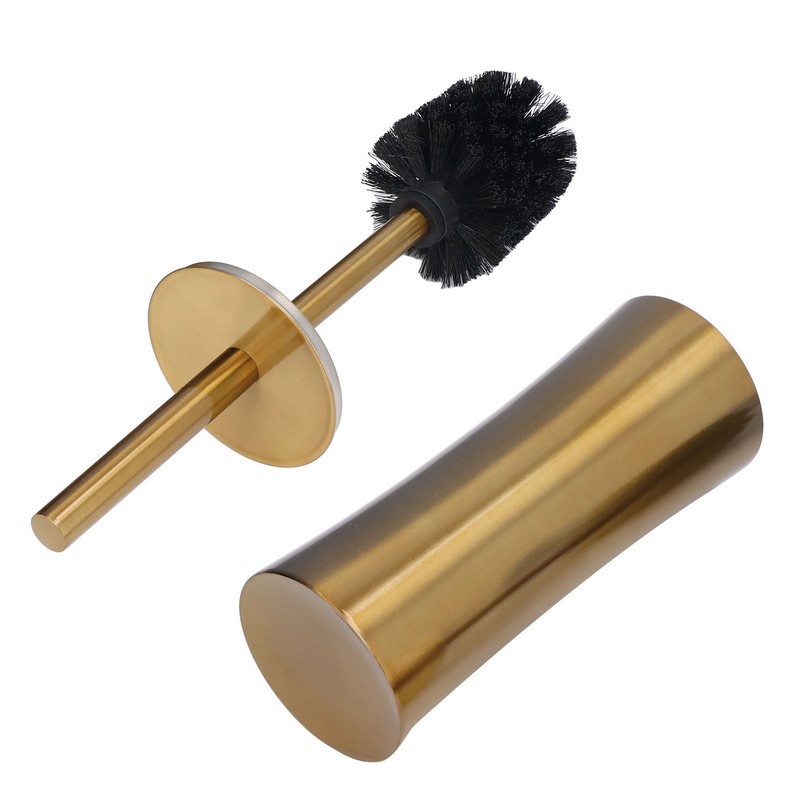 Toilet Brush Set Stainless Steel Gloden Space Saving Soft Durable