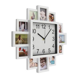 Timelike Modern DIY Frame Clock - White, 40*40*4.5cm, Battery Powered, Indoor Wall Mount, 15.75 inches, Plastic, Unique Home Decor - Make Your Own Multi-Photo Clock
