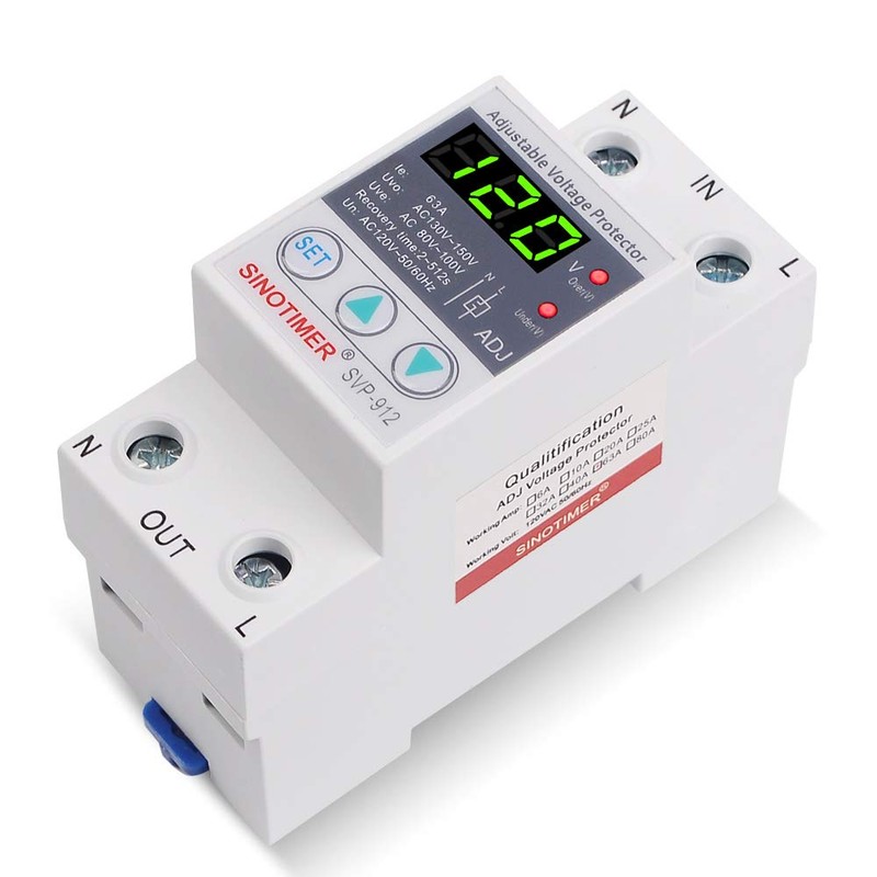 SINOTIMER Adjustable Voltage Surge Protector 110VAC 120VAC, Relay with LED