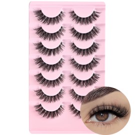 FARRED Cat Eye Lashes Natural Eyelashes Short Wispy Lash Strips Volume False Eyelash Cateye Medium Length Fake Lashes Natural Looking Hybrid Clusters Full Strip Lashes (A1 | 8-14MM)