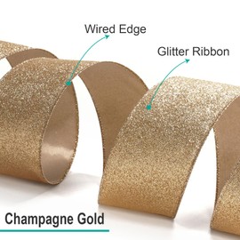 CT CRAFT LLC Glitter Wired Ribbon for Home Decor, Gift Wrapping, DIY Crafts, 2.5 Inch x 10 Yards x 1 Roll, Gold