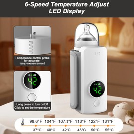 Portable Bottle Warmer for Travel,Baby Breastmilk and Formula Bottle Warmer, 6-Speed Precise Temperature Control,Keep Formula Nutrition,Lifesaver for Parents On The Go