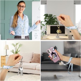 Wristlet Strap and Neck Lanyards,keychain Set for ID Badges Holder,Wallet, Key Chain ，lanyard of Various products。 (Blue flowers)