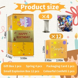 Birthday Surprise Gift Box Explosion for Money, Happy Birthday Gift Box Surprise Exploding Money Cash Pop-up Gift Box, Folding Bouncing Pop Box for Valentine Birthday Wedding Anniversary Mother's Day