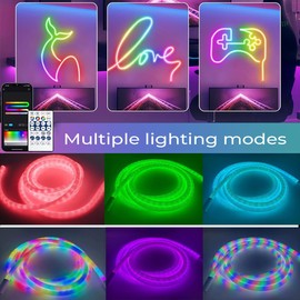 Neon Rope Lights 9.8ft, 360° Luminous Round Neon Lights for Bedroom and Wall Decor, 50LED/M USB Bluetooth LED Ropes APP/Remote Control, IP65 Waterproof Custom DIY Flexible Neon Strip Lights Outdoor
