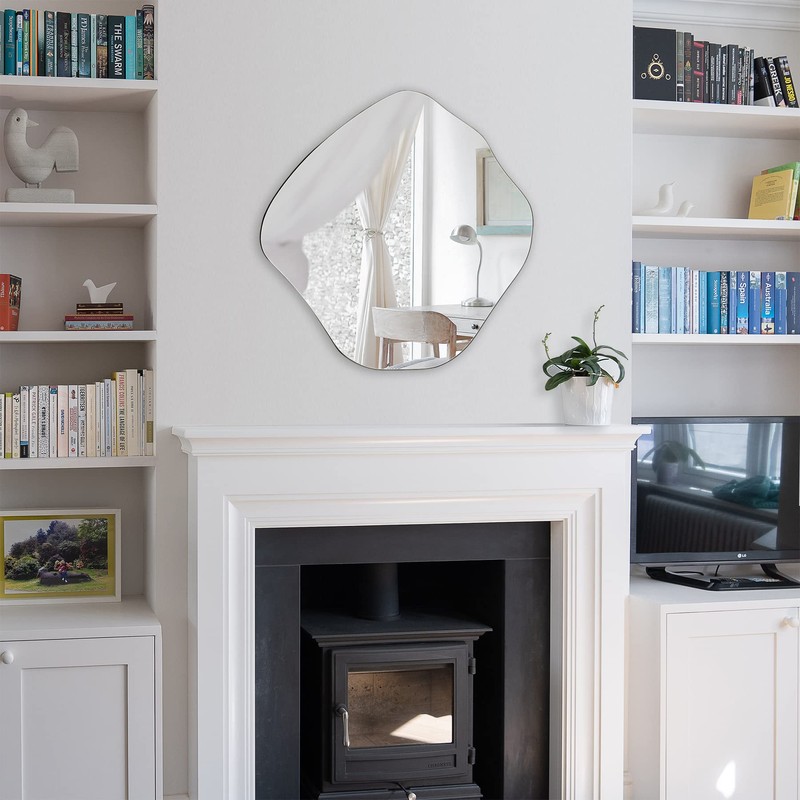 BOMINICA Irregular Wall Mirror Asymmetrical Mirror Frameless for Bathroom Living
