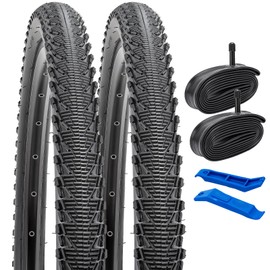 YUNSCM 24" Bike Tires 24x2.125/57-507 and 24" Heavy Duty Bike Tubes Schrader Valve Compatible with All Terrain Bike 24x1.95 24x2.0 24 x 2.125 24x2.15 Bicycle Tires and Tubes (Y-760)