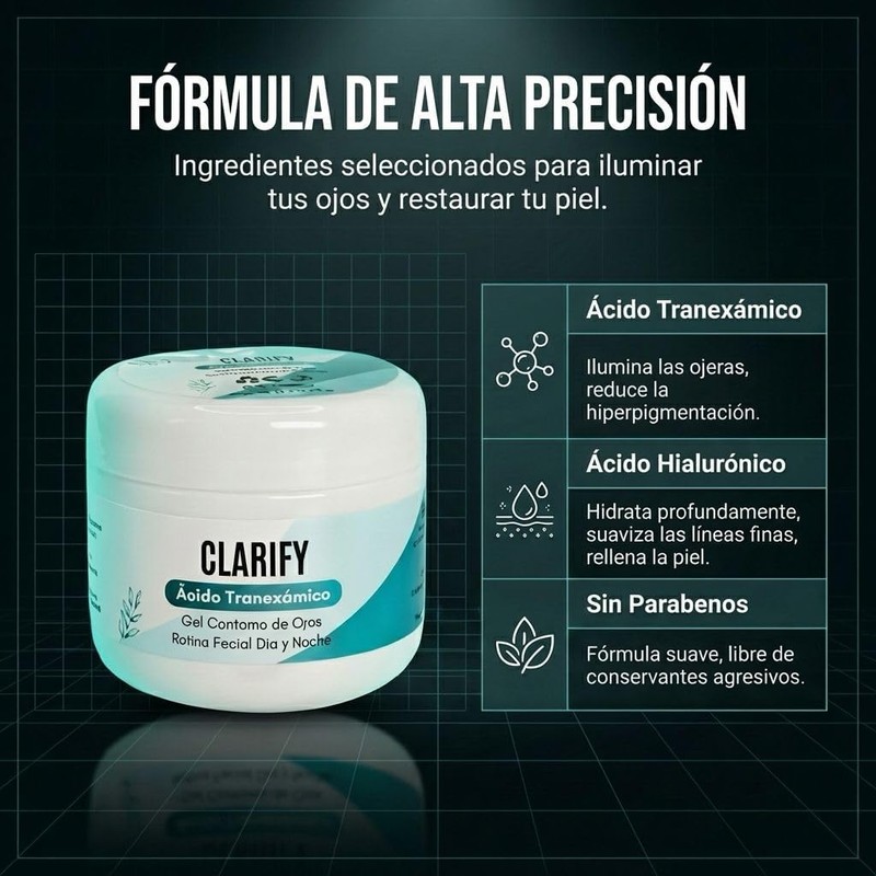 Clarify Contorno de Ojos en Gel con Ácido Tranexámico, Cuidado