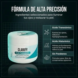 Clarify Contorno de Ojos en Gel con Ácido Tranexámico, Cuidado de Día y Noche para una Mirada Más Luminosa, Fresca y Descansada, 30 ml