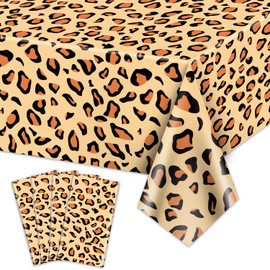 PTECDROTS 4Pcs Leopard Tablecloths, Rectangular Safari Animal Cheetah Print Table Cloths, Cheetah Party Decorations Striped Tablecloth for Zoo Jungle Safari Leopard Party Decorations, 51x 86Inch