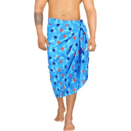 LA LEELA Traje de baño para hombre CoverUp Samoan Beachwear Summer Wrap Casual día festivo Lava Lava para hombres Pareos Cover-Up, Sea, Allover Stars, Talla única