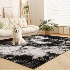 OLFRUGDT 5x7 Area Rug Living Room Rugs - Machine Washable Neutral Abstract Rugs for Dinning Room Indoor Floor Non Silp Rug Carpet for Bedroom Home Office - Black White