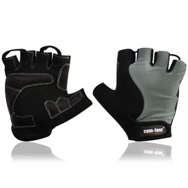 Wilhelm Sell® Non-Slip Sports Gloves for Fitness Training and Cycling Touring, Half Finger Gloves for Cycling and Bike, Women and Men, Unisex (1 Pair-Size L Black/Grey)