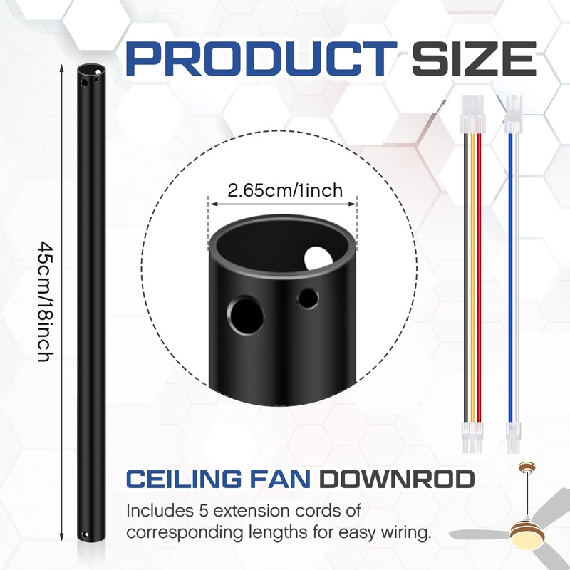VIHOSE 18 Inch Ceiling Fan Downrod with Extension Cord 1.5