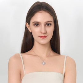 QUEENOU 1 Carat Moissanite Heart Pendant Necklace for Women, Sterling Silver with White Gold Plated, Dancing Heart Pendant Jewelry, Valentine’s Day, and Eternity