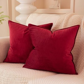 JUSPURBET Red Wine Christmas Decorative Velvet Throw Pillow Covers 18x18 inch Set of 2,Broadside Soft Cushion Case with Invisible Zipper for Sofa Couch Bed
