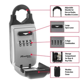 Master Lock 5420EC Set Your Own Combination Portable Lock Box with Adjustable Shackle, 6 Key Capacity Black