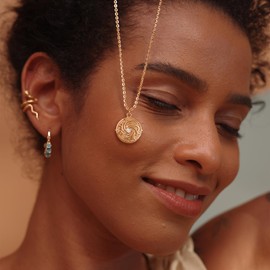 Fettero 14K Gold Plated Coin Pendant Necklace for Women | Ocea Sea Bohemian Necklace | Adjustable Chain Necklaces | CZ Dainty Gold Necklace for Women -Tornado Iris