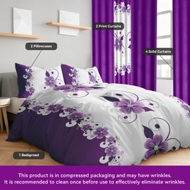 King Size Bedspread Set 9 Pieces, Purple Gardenia Flower