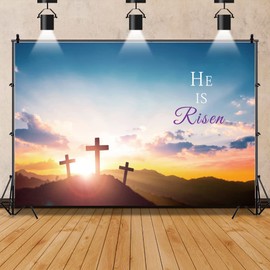 Easter Resurrection of Jesus Backdrop 10x8ft Fabric He is Risen Backdrop Easter Resurrection Scene Background Church Display Photos