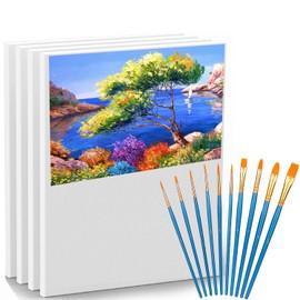 Voyzdx Bastidor De Algodón Para Pintura Al Oleo,Set de 4 Lienzos Para Pintar Paneles Blancos Imprimados con 10 Pinceles Tamaño 20 * 30cm,Lienzos de Arte