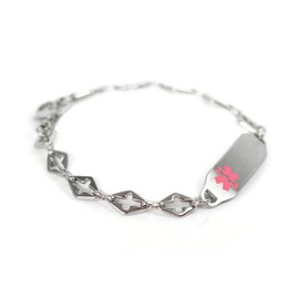 My Identity Doctor - Ladies Medical Alert Bracelet with Engraving - 316L 6mm Steel Cross - Pink - Wrist Size 7.5 Inch