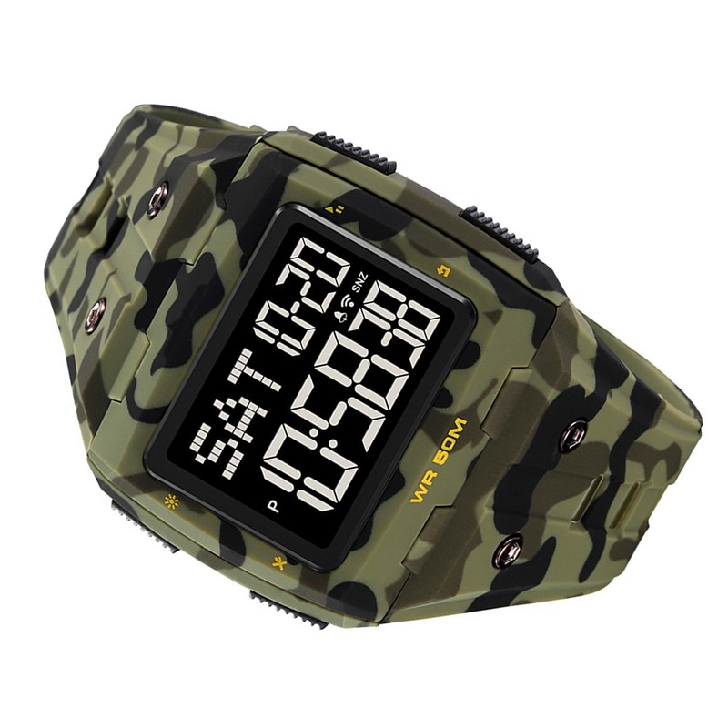 Digital Sports Watch Dual Time Display Night Light Adjustable TPR