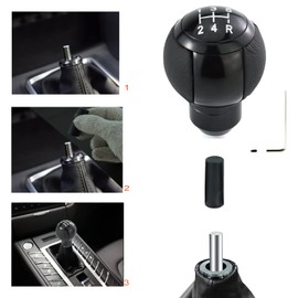 Lunsom 5 Speed Shifter Head Knob Leather Ball Gear Shift Stick Lever Handle Fit Most Manual Transmission Car (Black)