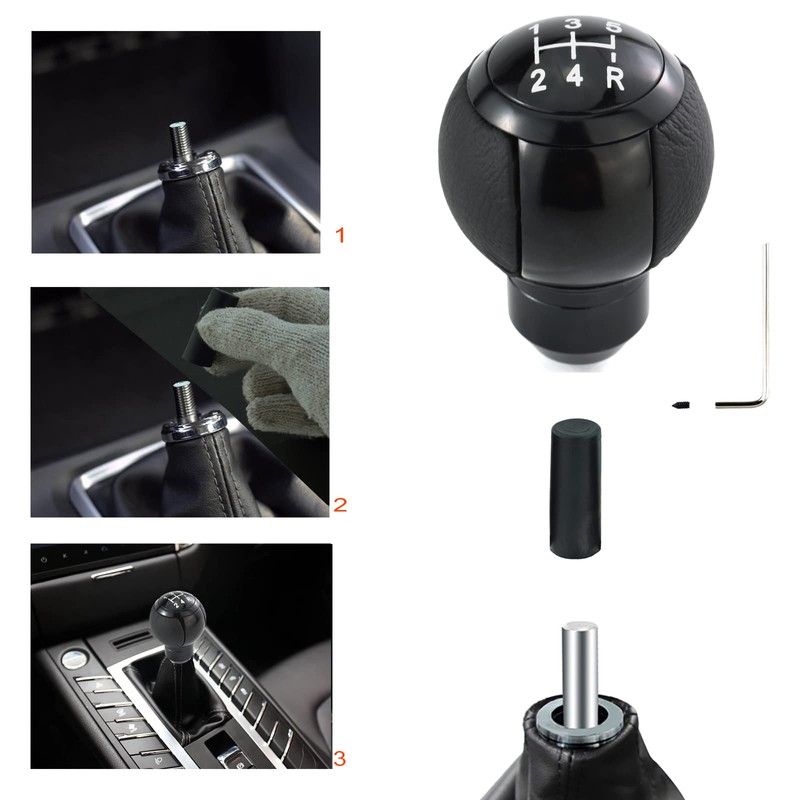 Lunsom 5 Speed Shifter Head Knob Leather Ball Gear Shift
